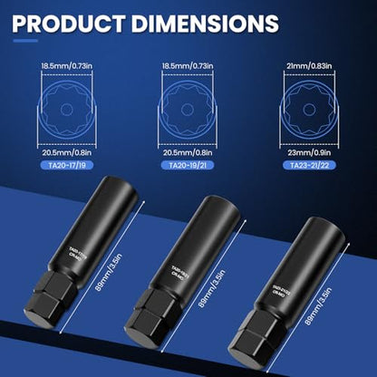 10 Spline Lug Nut Key Set, 3-Piece Thick Wall Spline Socket Set - size: 3PCS Spline Lug Nut Socket Set