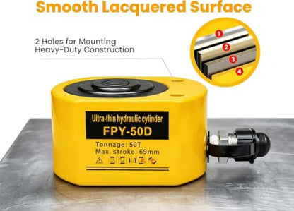 Jooptoolwook 50T Multi-Section Low Profile Hydraulic Ram Jack, 2.59" Stroke Portable Mini Hydraulic Lifting Cylinder for Machinery, Bridge & Construction Industry - size: 50T