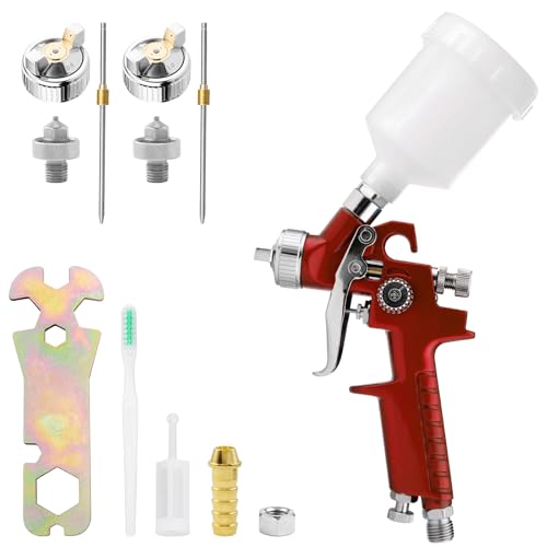 Mini HVLP Air Spray Gun, Touch Up Paint Guns with 0.8/1.0mm Nozzles - color: Red