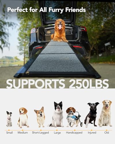 PetThem Dog Ramp for Cars, 63" L × 17" W, Lightweight Foldable - size: 63" L x 17.2" W with Dog Pattern Upgraded
