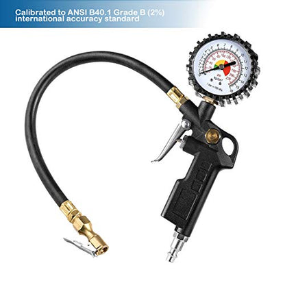 CZC AUTO Tire Inflator Deflator Air Pressure Gauge with Rubber Hose