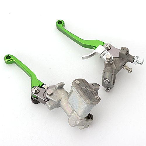 Dirt Bike Brake Master Cylinder Reservoir Cable Clutch Levers for KX65 KX80 KX85 KX100 KX112 KX125 KX250 KX450 KX250F KX450F KLX KLR KDX 125 140 250 230 300 400 450 650 - color: Green