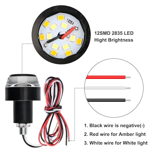 Linkstyle 2PCS Motorcycle Turn Signal Light, 12 LEDs Turn Signal Indicator Lamp, Amber White Front Handlebar End Light for 12V Scooter Sportster Cruiser Motorbike - size: 1.81*0.72 Inch