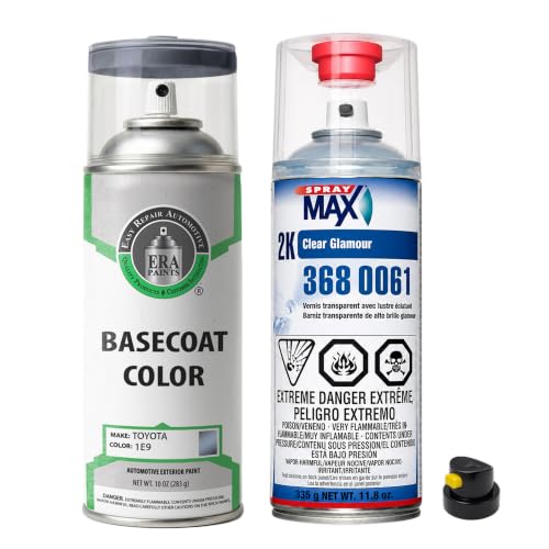 ERA Paints - 1E9 - Galactic Gray Mica for TOYOTA Exact OEM Color Match Automotive Touch Up Paint for Cars - Spray Paint with Premium Spray Nozzle - Essential Kit w/ 2K 3680061 Clearcoat - Made in USA - style: Spray - Essential Kit w/ 2K 3680061 Clearcoat