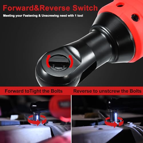 AOBEN Cordless Ratchet Wrench Kit,3/8" ratchet,40 Ft-lbs Electric Power Ratchet Set with Variable Speed Trigger,2 Packs 2000mAh Lithium-Ion Battery And Charger,83 Sockets - color: Apple Red