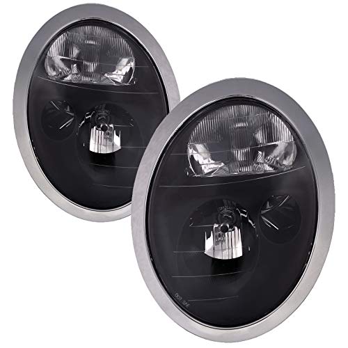 PERDE Compatible with Mini Cooper Black Headlight Set Halogen Left Driver Right Passenger Pair