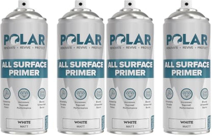 Polar All Surface Primer Matte White - 2 x 13.5 Fl Oz - Ideal for Wood, Metal, Plastic, Brick - Enhanced Adhesion & Quick Drying (Pack of 2) - color: White, size: 13.5 Fl Oz (Pack of 4)