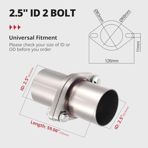 EVIL ENERGY 2 Bolt Exhaust Flange Repair Piping Kit, 304 Stainless Steel Exhaust Flange and Gasket Set with Bolts and Nuts, Universal Flange Replacement Kit for Quick Fix Repair (2.5") - size: 2.5"