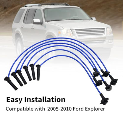 Saihisday 6Pcs ST-6265 8.0mm Spark Plug Blue Wire Set Ignition Spark Plug Wires Replacement for Ford Explorer 2005-2010 Compatible with Mountaineer 4.0L V6(Blue)