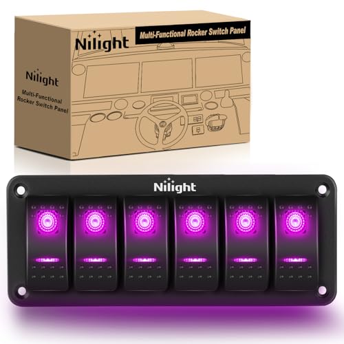 Nilight 6 Gang Rocker Switch Panel w/Purple LED Light 5Pin On Off Pre-Wired - color: Purple, size: 6 Gang