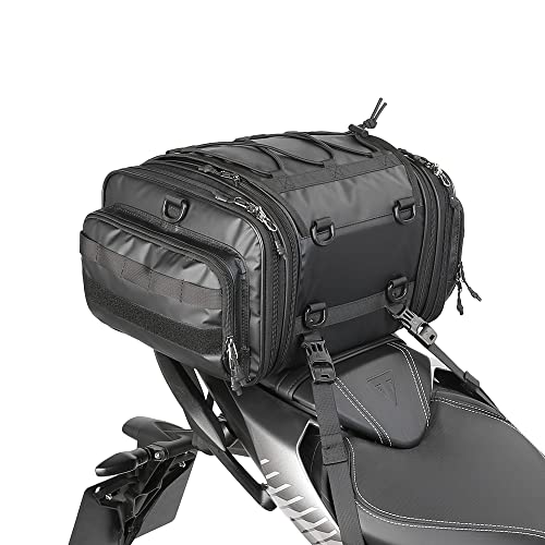 Rhinowalk Motorcycle Tail Bag Expandable Motorcycle Travel Luggage 26L Waterproof All Weather/Trunk/Rack Bag with Sissy Bar Straps-Black - size: Black 19-26L