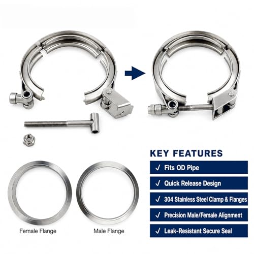 ROADFORMER 3 inch V Band Clamp with Flanges, Quick Release, 4 Pack - size: 3 inch