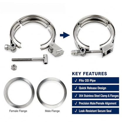 ROADFORMER 3 inch V Band Clamp with Flanges, Quick Release, 4 Pack - size: 3 inch