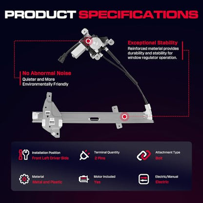 Front Driver Side Power Window Regulator with Motor (2 Pins) Fit for 1997-2005 Buick Century 1997-2004 Regal Sedan, 1998-2002 Oldsmobile Intrigue, 741-637 - size: Front Driver (LH)