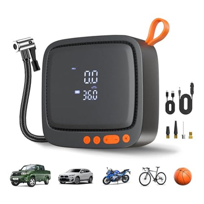 AP22 150 PSI Dual Power Tire Inflator Portable Air Compressor - color: Black+yellow