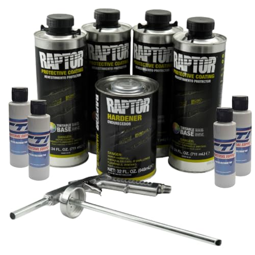 Raptor Truck Bed Liner Kit with Colored Dove Gray Tint and Spray Gun - 4 Liters - Protective Spray On Paint for Coating Trucks, Tailgates, Vehicle Undercoating - Tintable Bedliner Formula