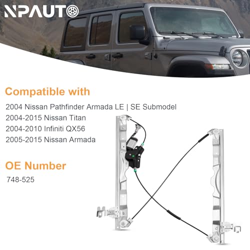 Front Right Passenger Side Power Window Regulator with Motor Replacement for 04-15 Nissan Titan, Nissan Armada, Infiniti QX56, 2004 2005 2006 2007 2008 2009 2010 2011 2012 2013 2014 2015, 748-525 - style: Front Passenger Side