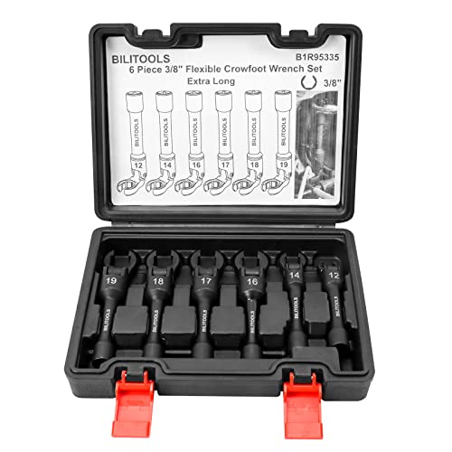 BILITOOLS 6PCS Long Flex Head Crows Foot Line Wrench Set 3/8" Drive - style: Long Flex Head Wrench Set