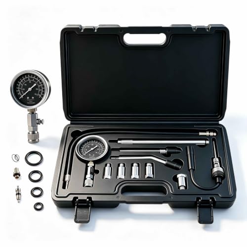 Professional 11-Piece 0-300 Psi Engine Compression Tester Kit with Spark Plug Tester, Adapters & Quick-Release Valve for Gasoline Car, Truck, Motorcycle, Lawn Mower