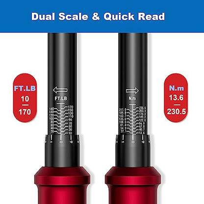 SUERCUP Next-Gen 100-Tooth, 1/2" Drive Click Torque Wrench, 10-170 Ft.Lb - size: 1/2" 10-170 Ft.Lb/13.6-230.5 N.m