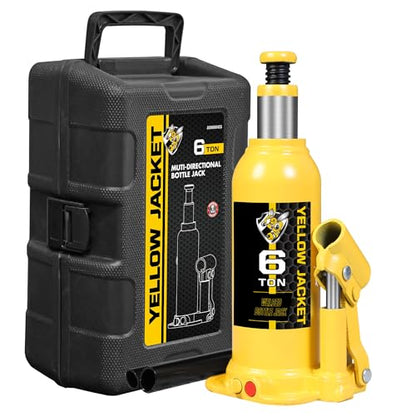 YELLOW JACKET Bottle Jack 6 Ton Muti-Directional Welded Car Jack with Carrying Case and Pump Handle, Fit Use for Automotive Sedans, Yellow