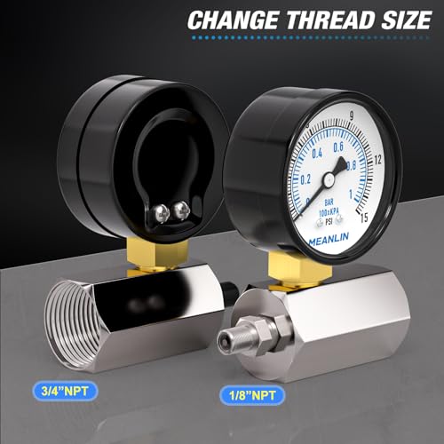 MEANLIN MEASURE 0-15Psi 2" Steel Double Graduated Air Test Pressure gauges, 3/4" FNPT Connection, -3-2-3% Accuracy - size: 0-15Psi, style: Chrome Body