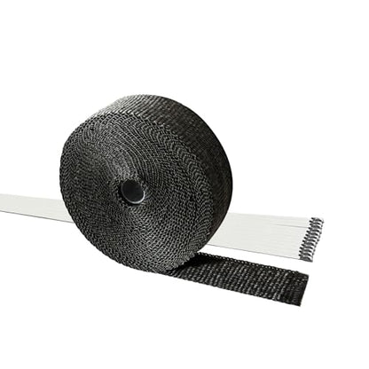Exhaust Heat Wrap 2in x 50ft with 12 Stainless Locking Ties Black - size: 2'' x 50'