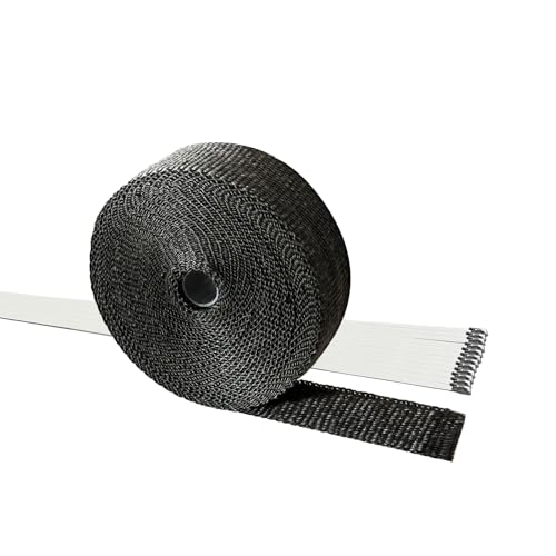 Exhaust Heat Wrap 2in x 50ft with 12 Stainless Locking Ties Black - size: 2'' x 50'