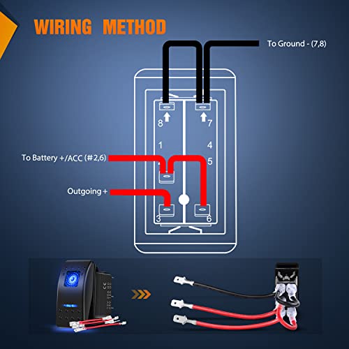 Nilight 6PCS 5PIN SPST Rocker Switches with 6 Sets Jumper Wires Set 20A/12V 10A/24V On/Off Toggle Switches with Night Glow Sticker for Trucks Boats Auto Motorcycles,2 Years Warranty (90131F) , Blue - color: Blue 6 PCS