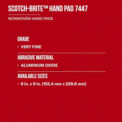 3M Scotch-Brite General Purpose 7447 Hand Pad, Very Fine Grade, 6 in x 9 in, Pack of 20, Aluminum Oxide, Surface Preparation, Scuffing, Blending, Cleaning, Maroon
