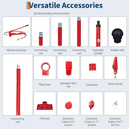 4 Ton Heavy Duty Porta Power Kit, Hydraulic Ram & Pump, 4.7 Ft Hose, Storage Case for Auto Body - size: 4 Ton