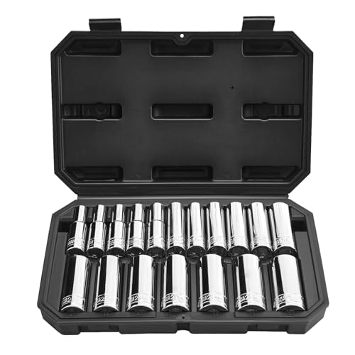 VEVOR Socket Set, 18 Pieces, 1/2 inch Drive Socket Tool Set, Metric Size from 10 to 27 mm, Mechanic Tool Kit with Storage Case, Clear Markings, Chrome Plated CR-V Alloy Steel, for Automotive Repair - size: 18-PCS
