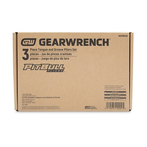 GEARWRENCH 8", 10”, & 12” PITBULL K9 Straight Jaw Dual Material Tongue and Groove Pliers Set - 82205CAZ - size: 3 Piece, style: Mixed Set