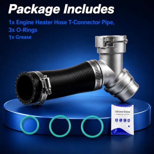 Upgraded Engine Heater Hose Aluminium T-Connector Pipe with Engine Radiator Coolant Hose O-Ring Seal Set Compatible with Ford F-150 Mustang Lincoln Mark Replace # DR3Z-8566-A - size: T-Connector Pipe&O-Ring