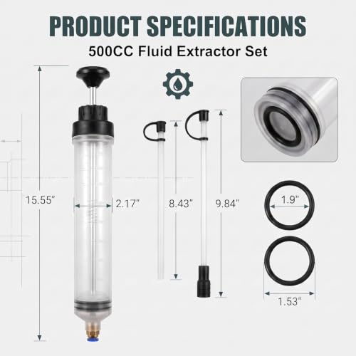 500CC Car Fluid Extractor, Automotive Fluid Extractor with 2 Extraction Tubes, Manual Extraction and Fill Pump, Universal Oil Change Syringe for Car, Motorcycle (Transparent)