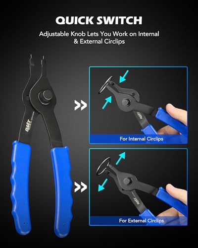 OMT Snap Ring Pliers Set, 10Pc Internal & External Circlip Tool With Hook - color: Black