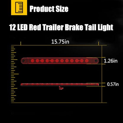 2 Pack 16 Inch 12 LED Red Trailer Brake Tail Light Bar