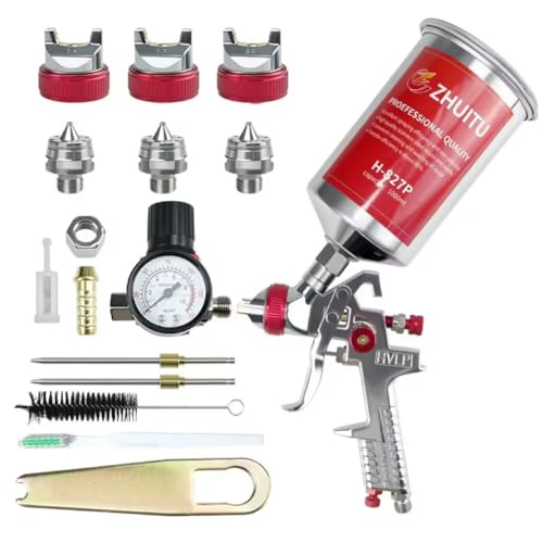 HVLP Air Spray Gun with 1.4/1.7/2mm Nozzles Air Compressor Regulator Paint Gun Kit 1000cc Capacity Cup Air Spray Paint Gun for Car Primer Painting,Furniture Spraying,Wall Painting,Base Coatings