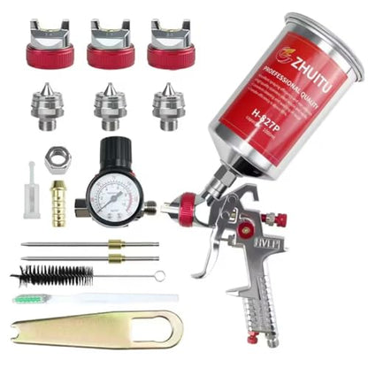 HVLP Air Spray Gun with 1.4/1.7/2mm Nozzles Air Compressor Regulator Paint Gun Kit 1000cc Capacity Cup Air Spray Paint Gun for Car Primer Painting,Furniture Spraying,Wall Painting,Base Coatings