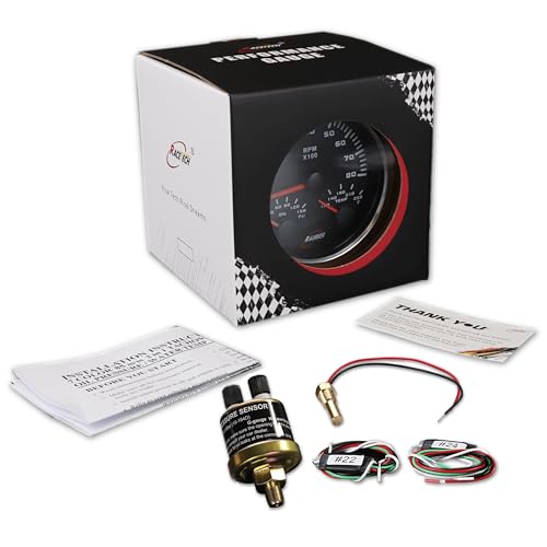 RACETECH 85mm 3in1 Black Tachometer with Black Gauge Cup - Bundle