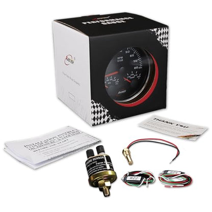 RACETECH 85mm 3in1 Black Tachometer with Black Gauge Cup - Bundle