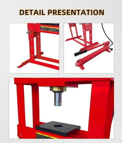 Superokay 10 Ton Shop Press, Welded H-Frame, 6.5 Inch Stroke, Manual Pump