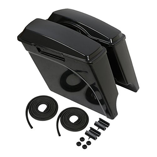 TCMT Unpainted 5" Stretched Extended Hard Saddlebags Fit For Harley Touring Models CVO Road Glide Road King Street Glide Electra Glide Ultra Classic 1994-2013 - color: Unpainted Black(No Latches)