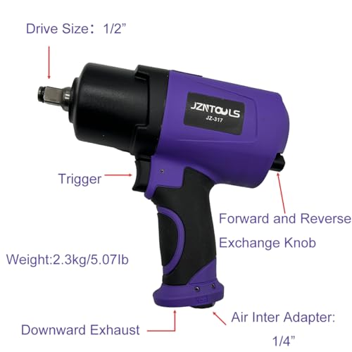 1/2-Inch 1250 ft-lbs High Torque Pneumatic Impact Wrench, Heavy Duty Twin Hammer Air Impact Tool Gun Kit , 8pcs CR-V Steel Socket Set for Car Tire Changing, Truck Repair, Home Garage & Industrial Use - style: 1/2-Inch/1250 ft-lbs(Plastic Housing)