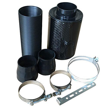 Universal Induction Pipe Hose Kit Intake Air Filter, Universal Car 3" Carbon Fibre Cold Air Filter Feed Enclosed Intake Induction Pipe Hose Kit