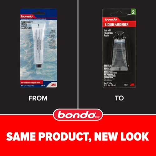 3M Bondo Liquid Hardener 1 Tube 0.37 fl oz., Use with Fiberglass Resin for Auto and Home Repairs Including Tubs, Showers, Sinks, Pools, Hot Tubs, and Boats, Waterproof Repair (00912), 4-Pack - size: 11 Milliliter (Pack of 4)