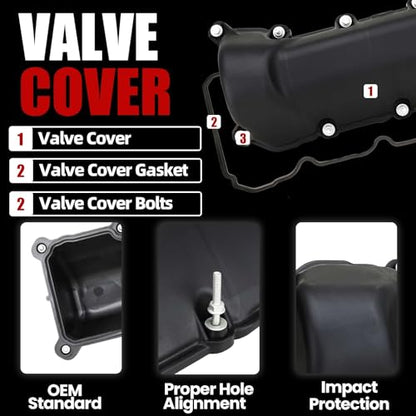 MITZONE Left and Right Engine Valve Cover Set with Gasket Bolts Compatible with 2002-2012 Dodge Dakota Durango Nitro RAM 1500 Jeep Liberty Commander Grand Cherokee 3.7L Replace 53021937AC 53021938AB - color: Black (Left and Right Side)