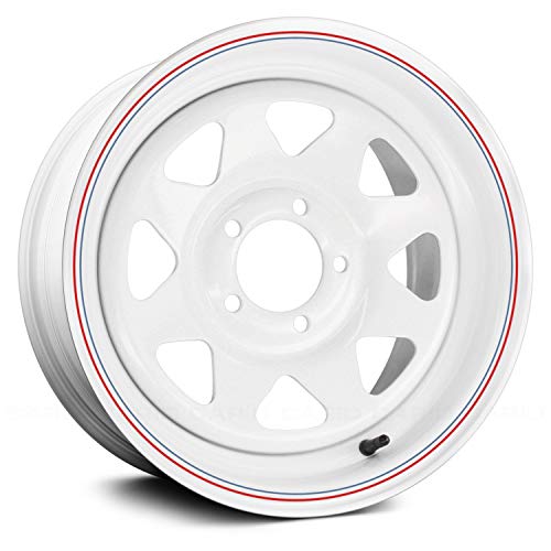 Allied Wheel 80W White 8-Spoke 15x7 5X4.5, 3.75"BS, Durable Gloss White Finish Steel Wheel for Cars and Light Trucks, Chrome Cap Included, Protective E-Coating - size: 15X7 | 5X4.5 | -6mm (3.75"BS)