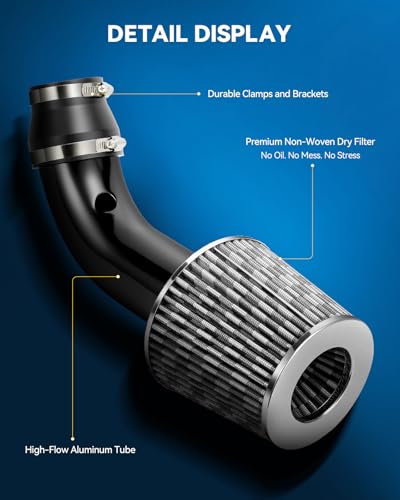 PHILTOP 3" Universal Cold Air Intake Kit (Black) - color: Black&White, size: 2006-2011 Honda Civic 1.8L(Exc. Si)