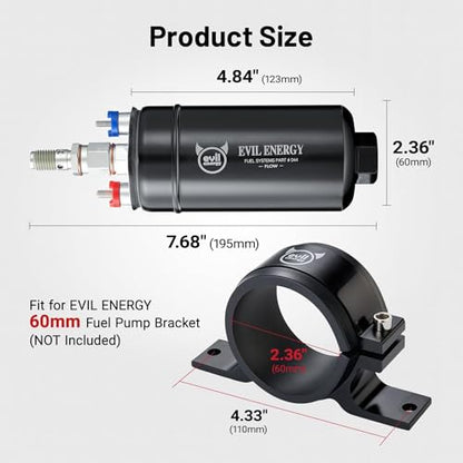 EVIL ENERGY External Inline Fuel Pump 300 LPH High Flow 12V Universal